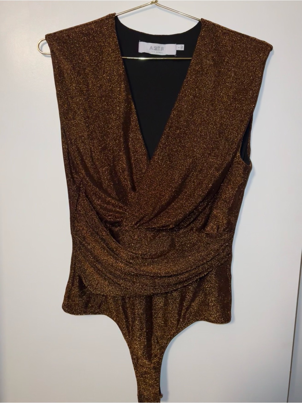 Metallic Brown Surplice Bodysuit